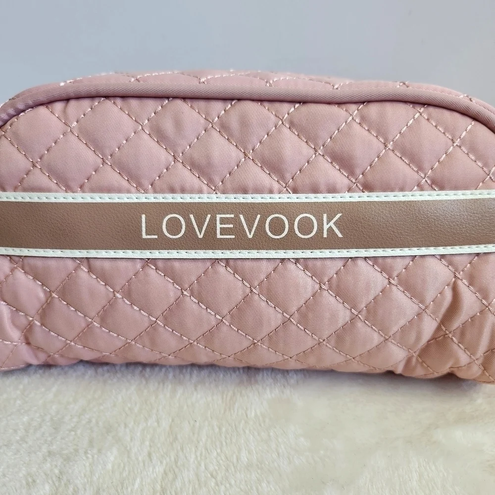 Lovevook Pink Quilted Toiletry Travel Makeup Cosmetic Bag Pouch